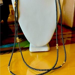 Lagos Hematite and 18k gold Necklace. 48” long, doubled is 24” long.